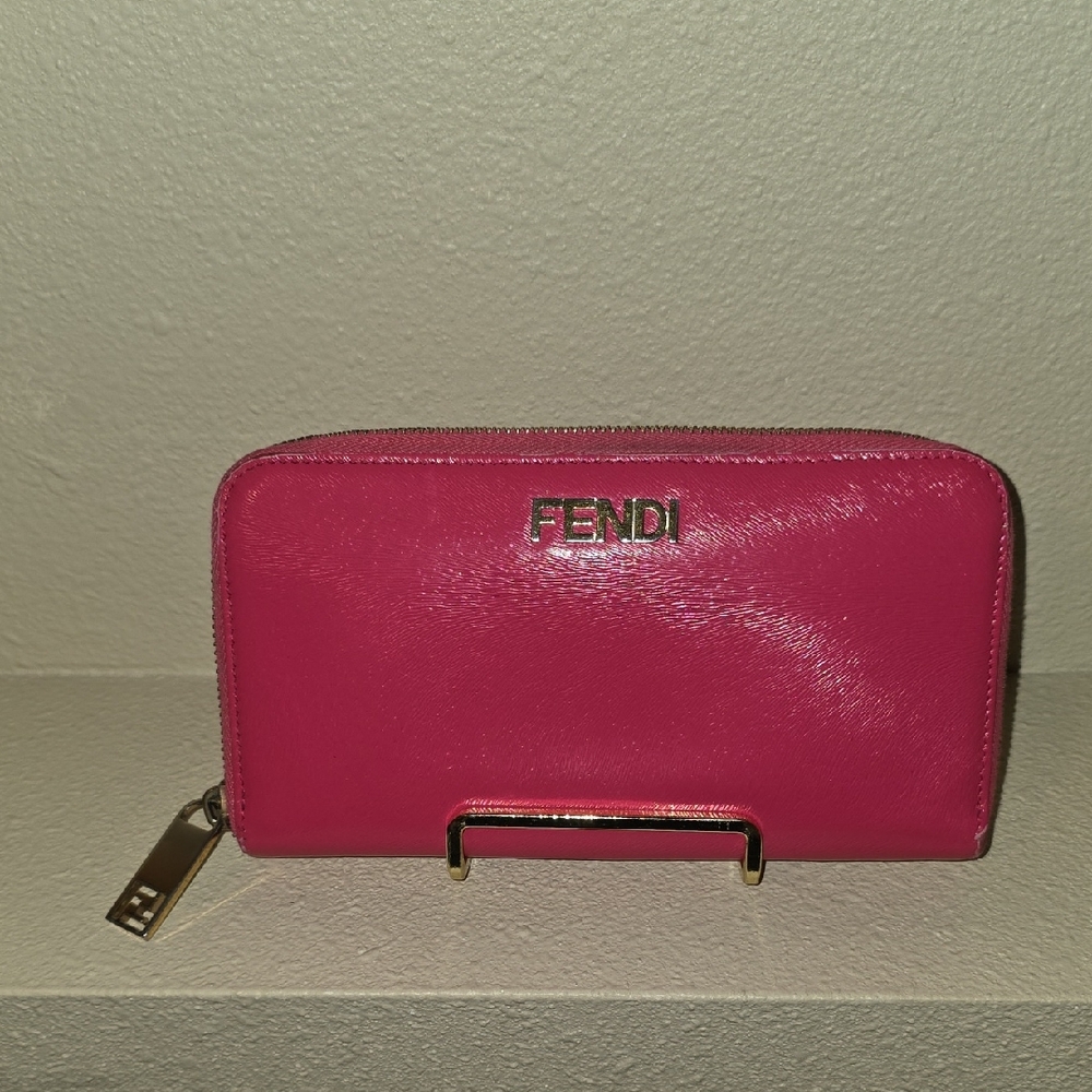 Fendi Vibrant Pink Leather Zip Wallet